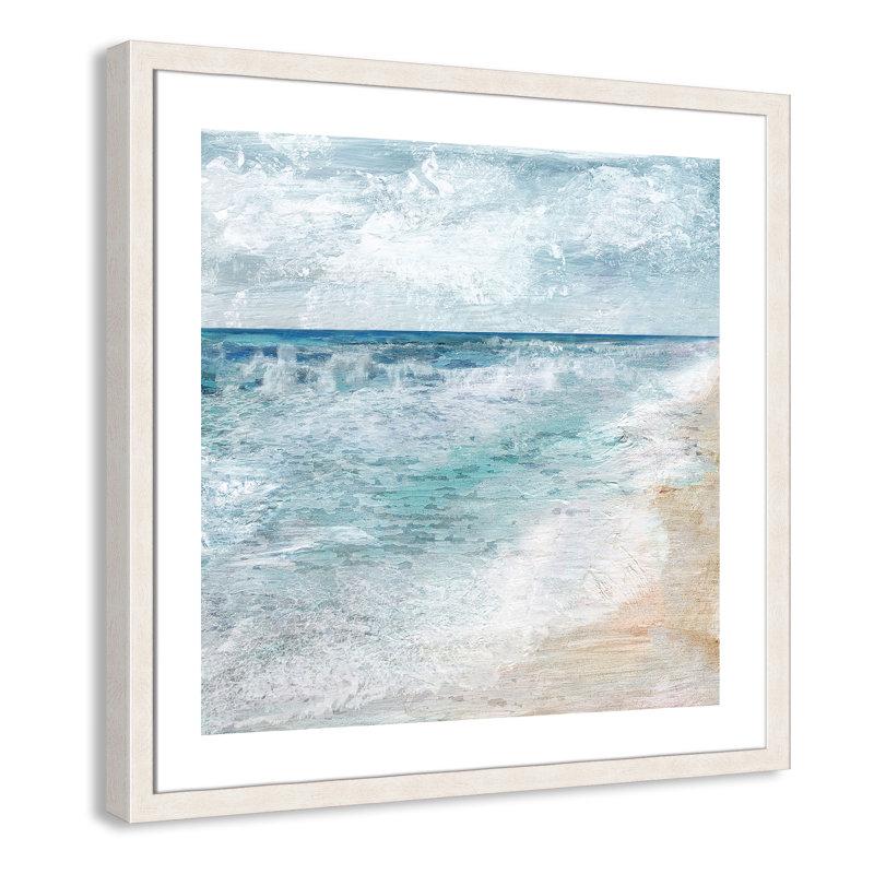Balade au bord de l'eau - Peinture encadrée, Grain de bois blanc, H 28 po x l 28 po x P 1,13 po