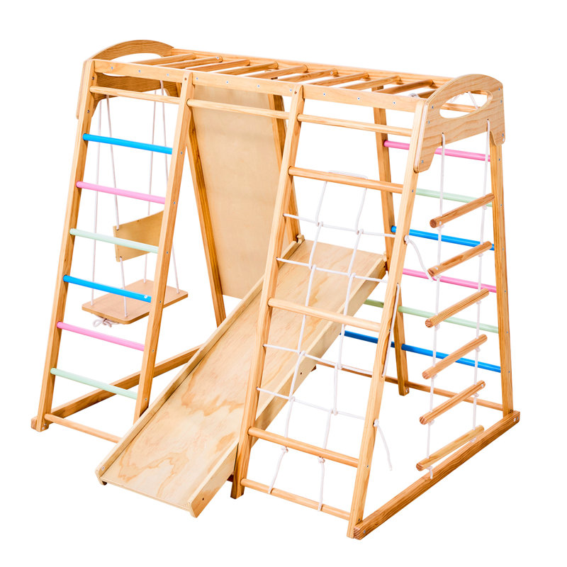 71 aire de jeu intérieure en bois: glissade, corde et balançoire pour la coordination développement Jungle Gym 71: bois massif, rocher d'escalade, jeu Monkey Bar