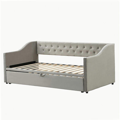 Double Bed with Pop-up Drawer, Grey