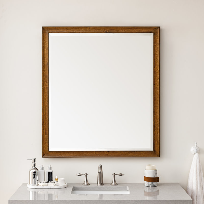 Glenbrooke Solid Wood Beveled Wall Mirror, 40" x 36", Whitewashed Oak