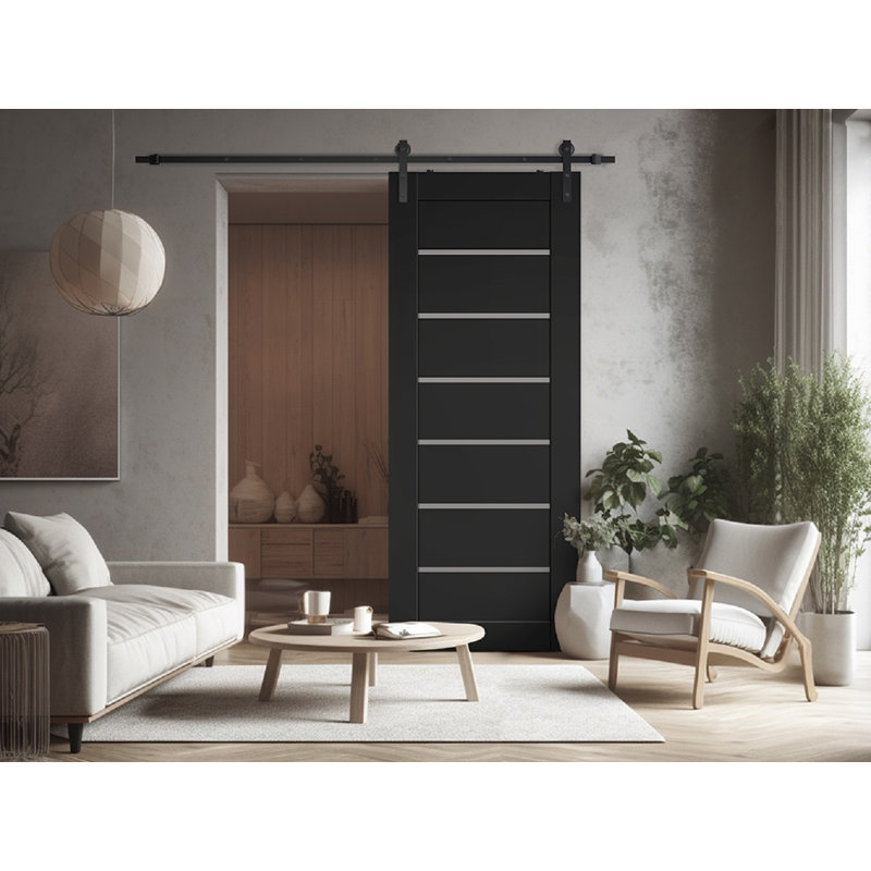 Porte de grange préfinie en bois massif Alba, 31,75 po x 83,23 po, Noir mat