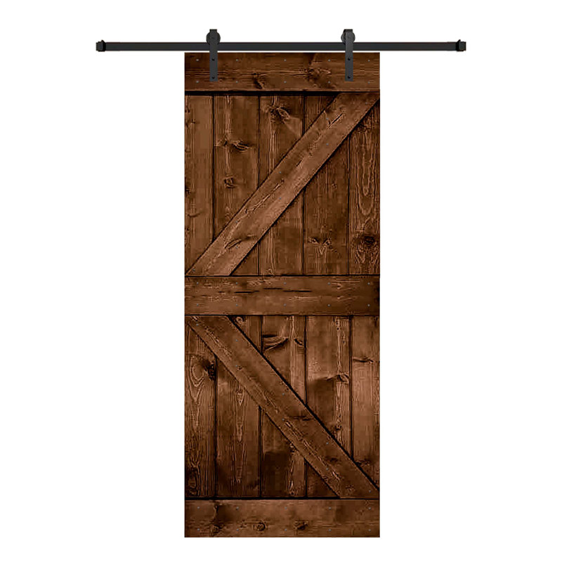 Porte de grange en bois massif DIY 3 en 1 pour chambres, espaces de rangement, placards, Café Kona, 28 po x 84 po
