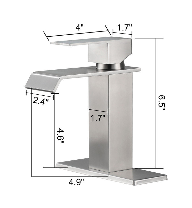 Robinet de salle de bain à poignée simple pour salle de bain moderne, Nickel brossé