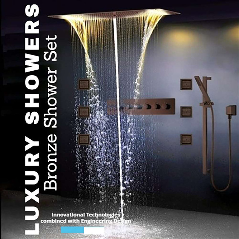 Venice Thermostatic LED Shower Set Digital Wall Panel, Rectangular Rainfall Design