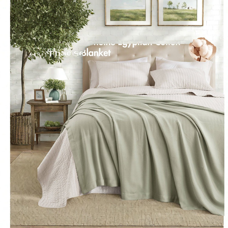 Comfortable Cotton Bedding Sets, Modern Sage Green Blanket For Home