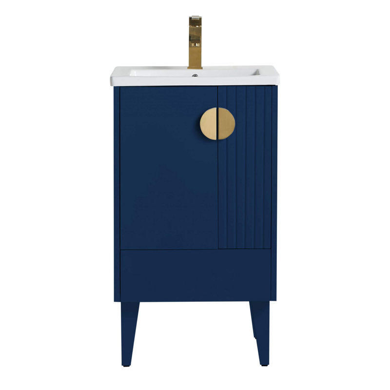 Ensemble de meuble-lavabo simple 20 po Saimah, Laiton satiné, Bleu marine