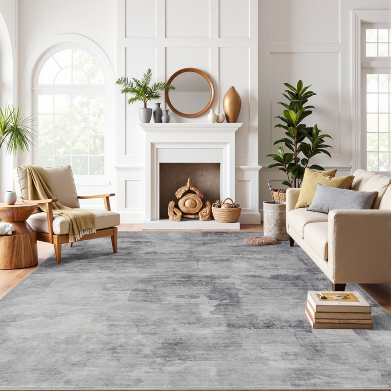 Elroy Modern Abstract Machine Washable Area Rug With Non-Slip Backing, Rectangle 5' x 7', Gray, 0.28"