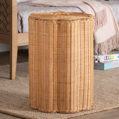 bali & pari Danilo Natural Rattan Laundry Hamper - Handwoven Wicker Storage Basket for Laundry Room, Bathroom, or Bedroom Organization