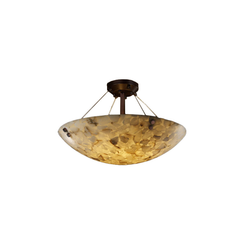 Wilksboro Shaved Alabaster Rocks Cast Into Resin Semi Flush Mount, Brushed Nickel