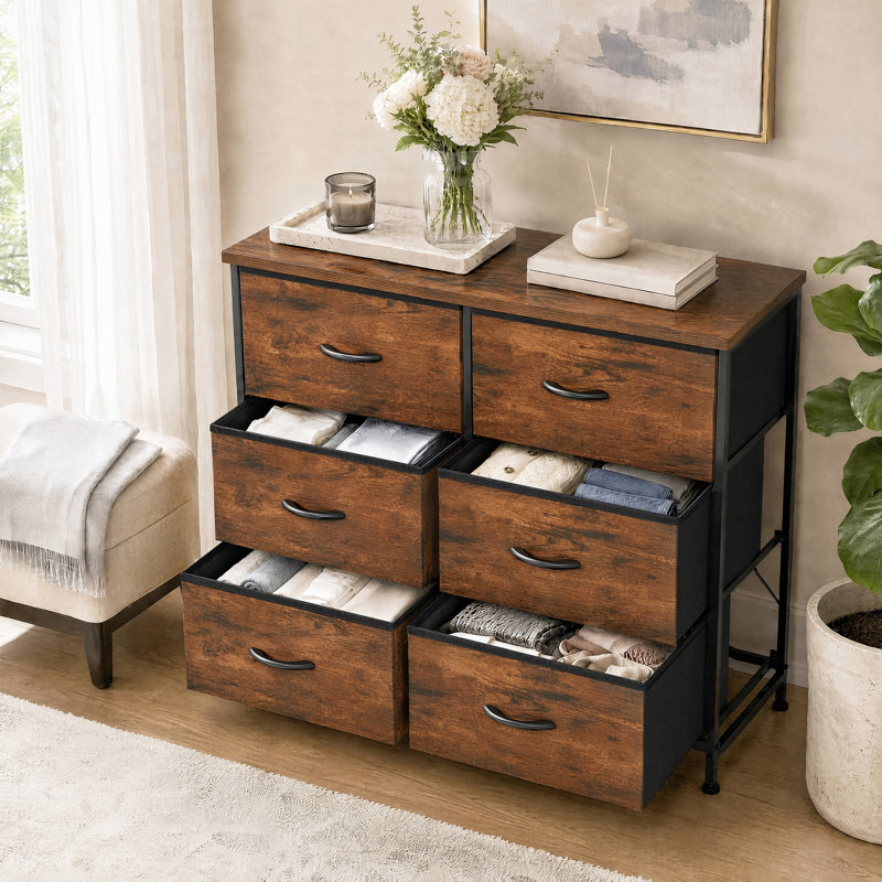 Commode à 6 tiroirs en métal, Brun rustique