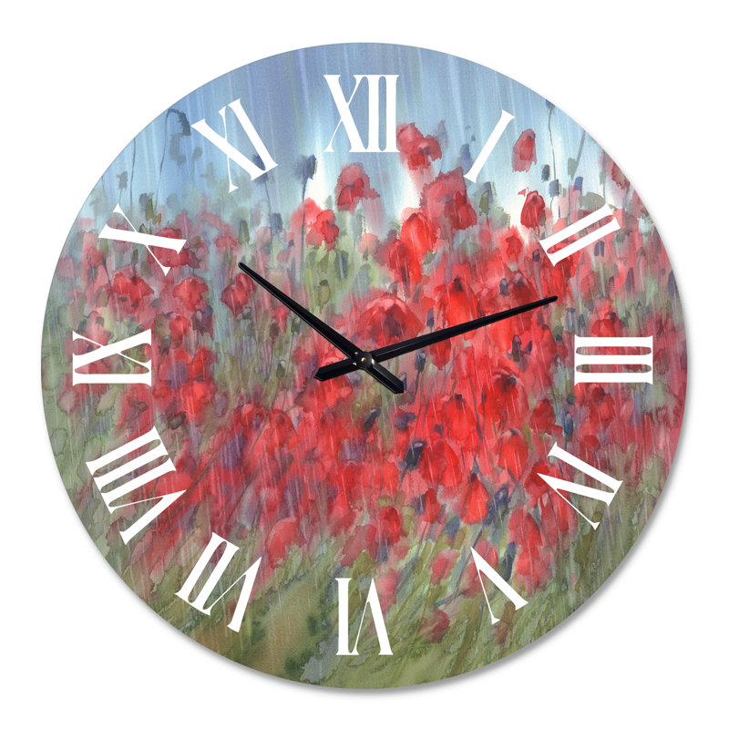 Red Poppies in The RaIn - Horloge murale, Grand
