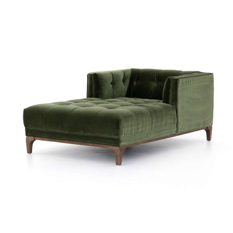 Chaise longue capitonnée Bari, Velours olive saphir
