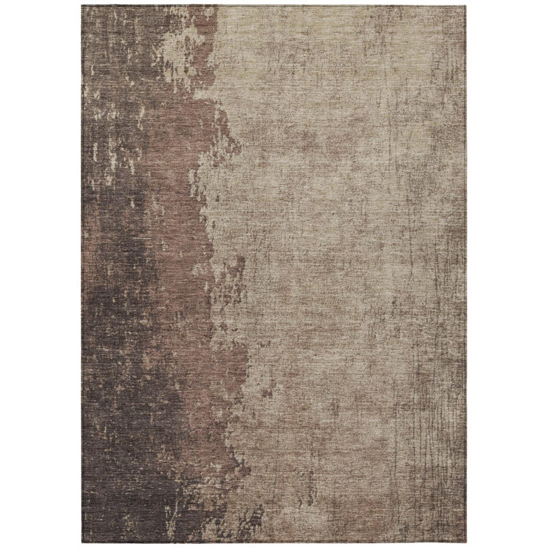 Tapis intérieur/extérieur lavable, abstrait, chocolat et taupe, 90 x 150 cm