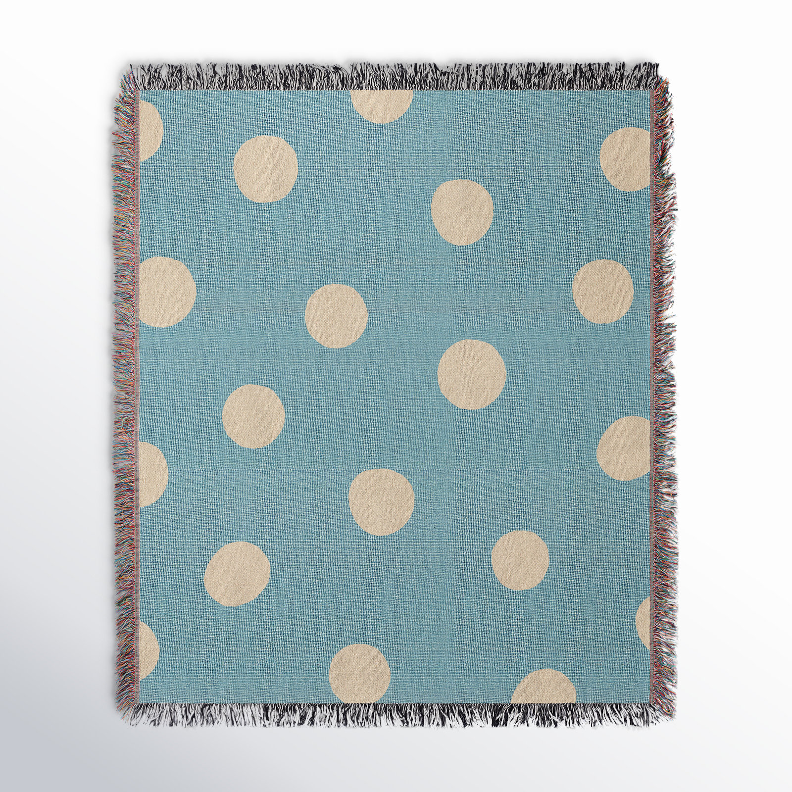 Leonore Cotton Hand Woven Throw Blanket, 52 x 37" - Throw, Blue/Beige