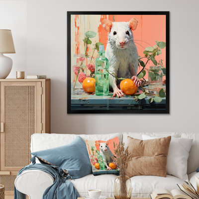 «Pink Curious Rat Fruits» - souris, art mural