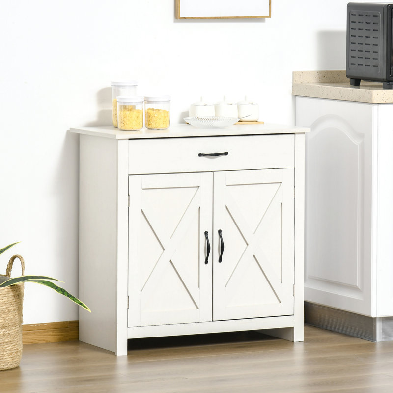 Farmhouse Sideboard Buffet Cabinet, Barn Door Coffee Bar Cabinet with Adjustable Shelf, White