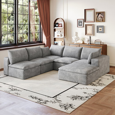Canapé 99 * 103 po Cloud, tissu en velours côtelé, sièges profonds, conception à deux couches, coussin amovible, sans assemblage, combinaison de bricolage pour le salon, la chambre à coucher, la salle de conférence, l’appartement, gris