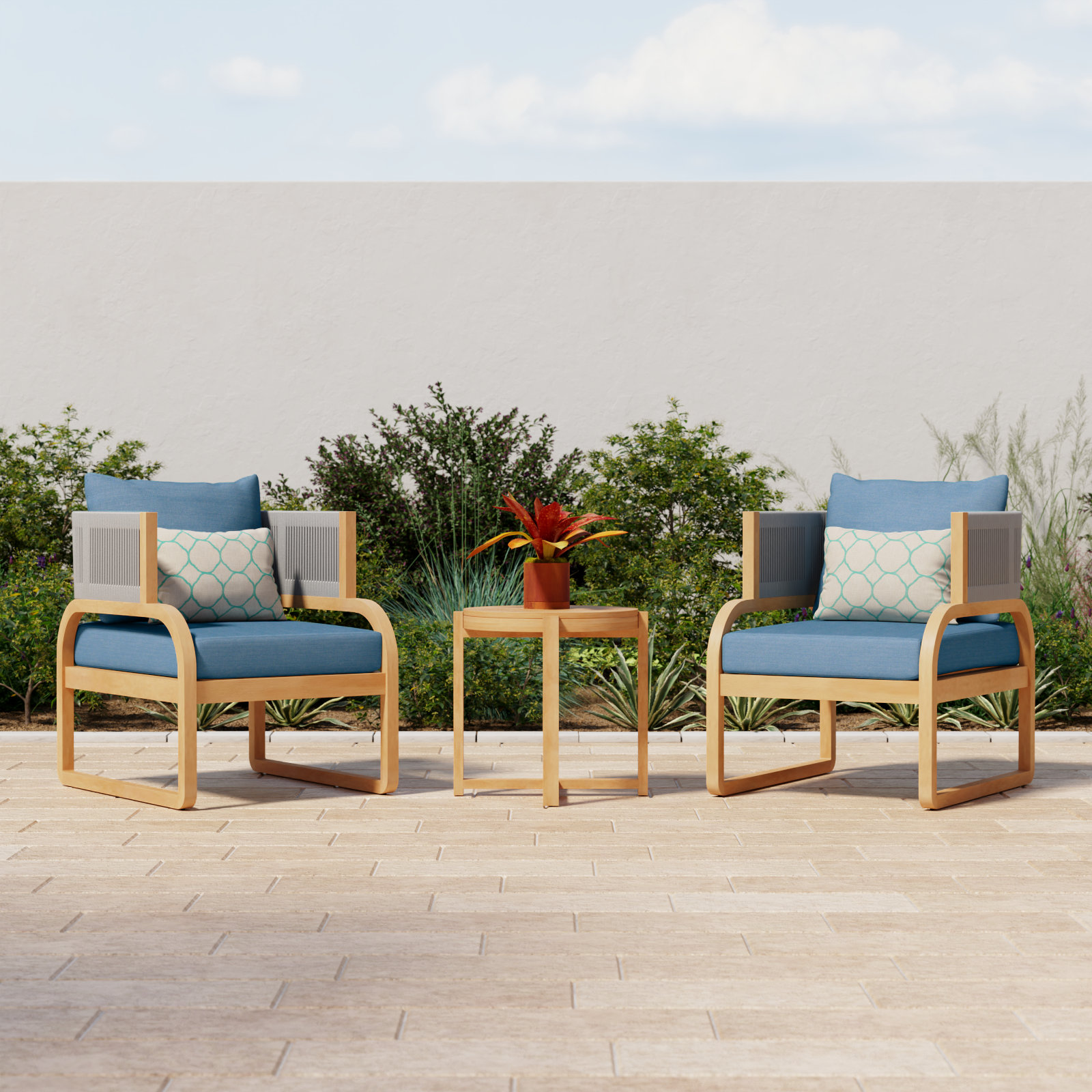 Rana 2-Person Sunbrella® Patio Seating Group, Brown Frame/Blue Olefin Cushion