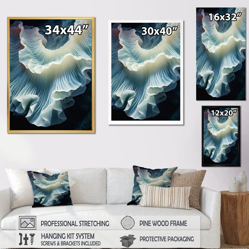 Reproduction sur toile turquoise et anémone - plage et océan, Cadre naturel flottant, H 32 po x l 16 po x P 1 po