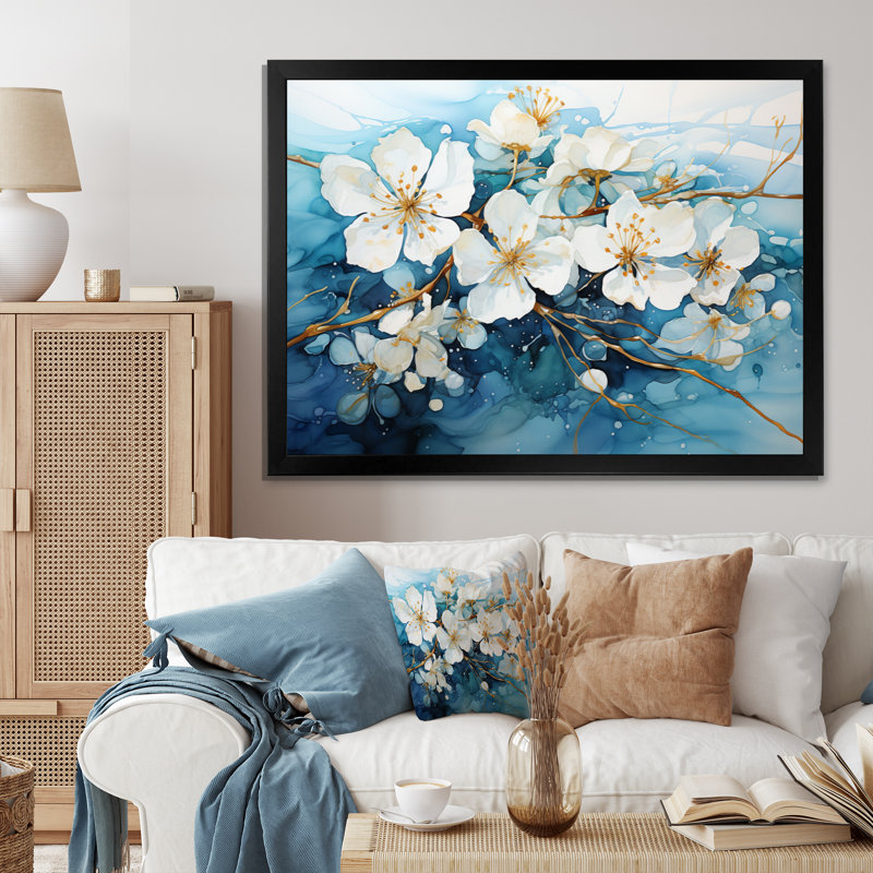 «Drip Transcendent Waters» sur toile, H 34 po x l 44 po x P 1,5 po, Cadre simple noir