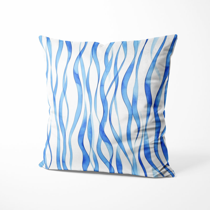 Coussin abstrait - Coussin à rayures bleues, H 16 po x l 16 po