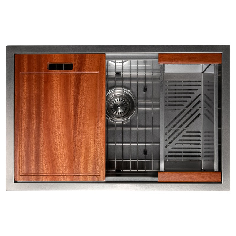 ZLINE 27" Garmisch Undermount Single Bowl Fingerprint Resistant Stainless Steel Kitchen Sink with Bottom Grid and Accessories