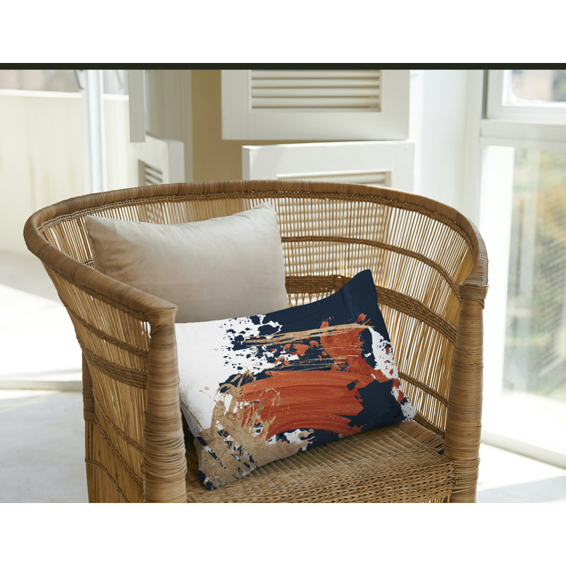 Coussin lombaire abstrait intérieur / extérieur, Orange brûlé / or / blanc