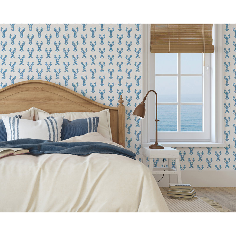 Nautical Lobster Knots 10' L x 24" W Wallpaper Roll, Blue, Self-adhesive, Vinyl