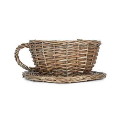 Wicker Tea Cup Shaped Lined Basket Planter