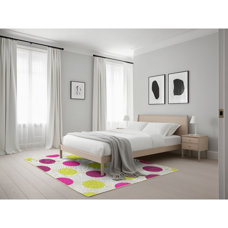 Gris à pois rose/vert/Tapis décoratif gris Richarson, Rectangle 5 pi x 7 pi