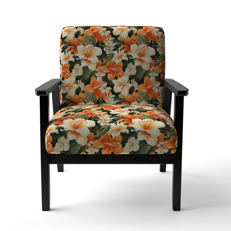 Papaya Dreams Tropical Pattern - Upholstered Coastal Arm Chair, Tropical Leaves Accent Chair
