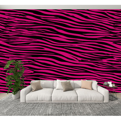 Papier peint adhésif peler et coller zèbre rose imprimé mural noir H 100 po x l 144 po, papier mural amovible en PVC auto-adhésif pour chambre à coucher, bureau à domicile