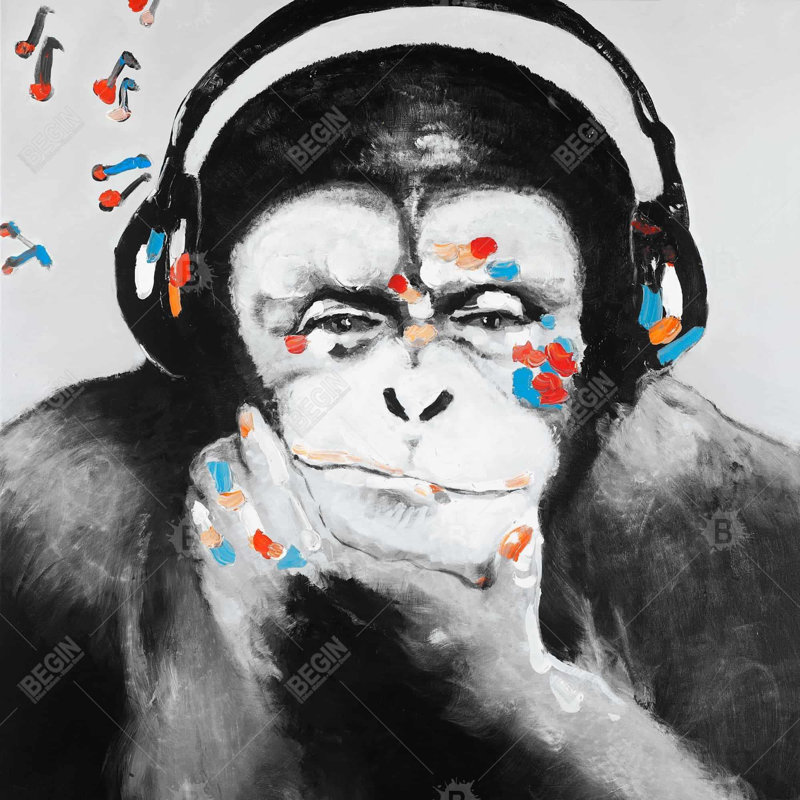 Monkey With Headphones, 16" H x 16" W, Pillow Cover Only - No Insert