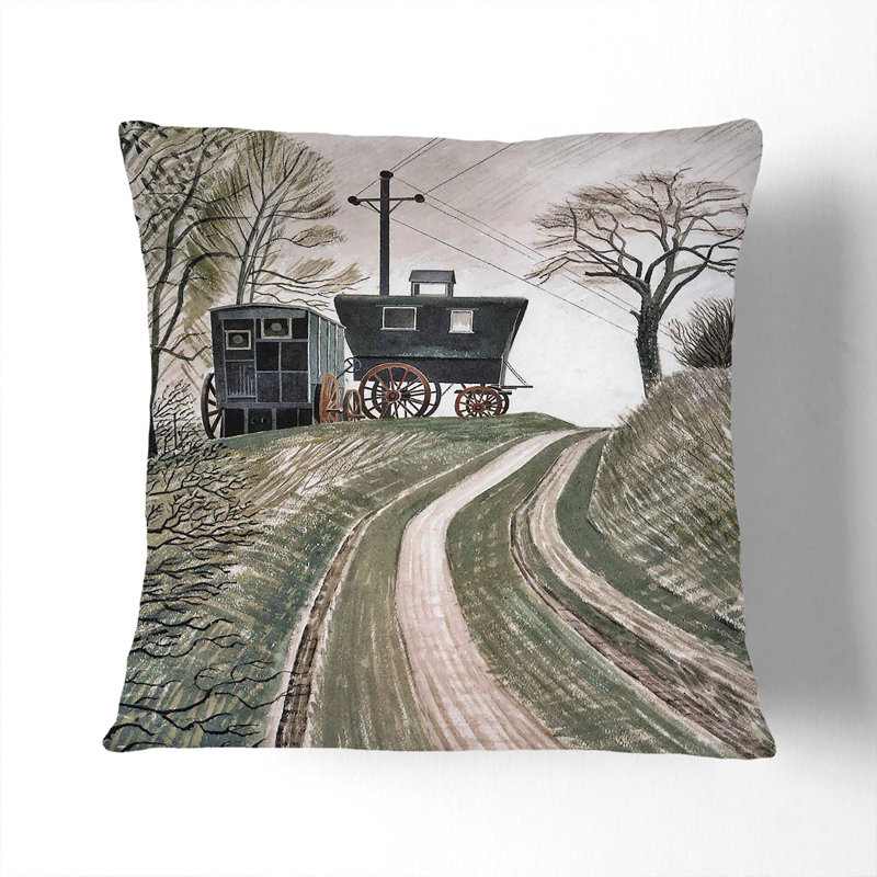 Cart On Hill Square Throw Cushion, 40cm H x 40cm W x 15cm D