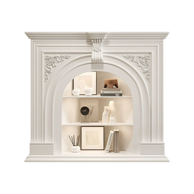 Beige Solid Wood Freestanding Fireplace