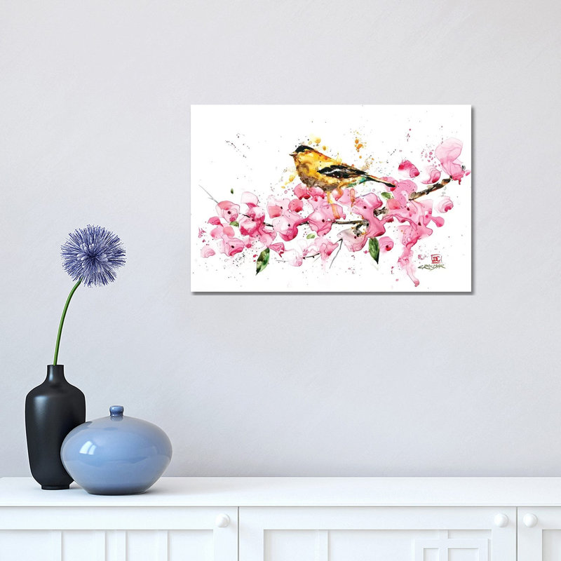 Bird And Cherry Blossoms by Dean Crouser - Painting on Canvas, 66.04 cm H x 45.72 cm W x 3.175 cm D, Wrapped Canvas