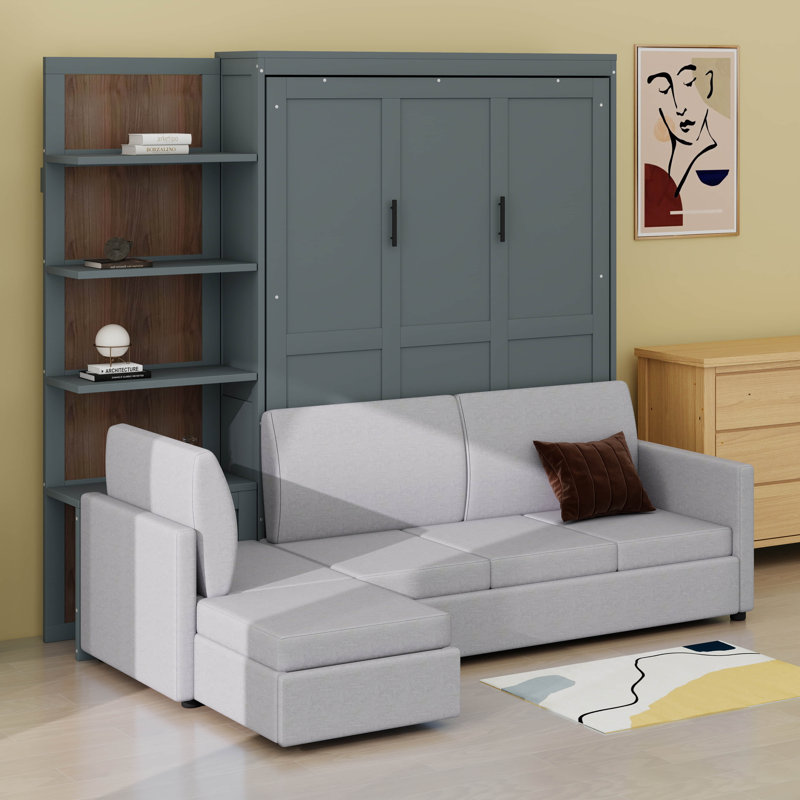Lit escamotable mural avec canapé et tablettes Murphy, gris
