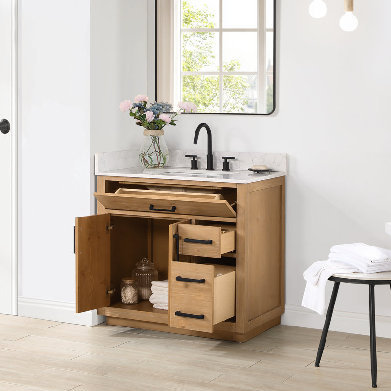 Ensemble de meuble-lavabo simple 36 po Gavino, Marron clair, Noir mat