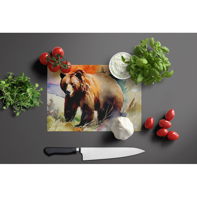 Grizzly Bear Glass Cutting Board Large