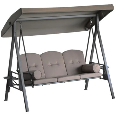 Balancelle de patio pour 3 personnes avec auvent en acier et coussins latéraux confortables brun