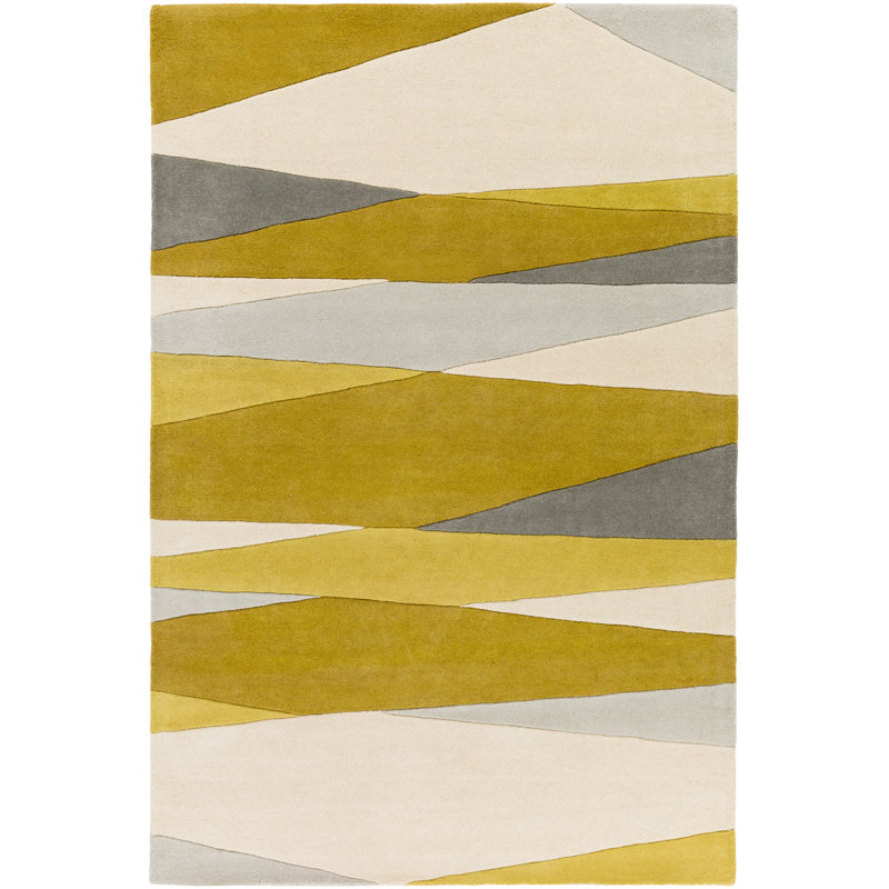 Tapis gris / vert / neutre en laine touffeté à la main Ayeln, Rectangle 5 pi x 8 pi