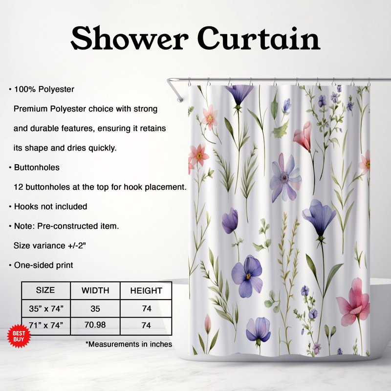 Rideau de douche Meadow Flower - Premium, H 74 po x l 71 po