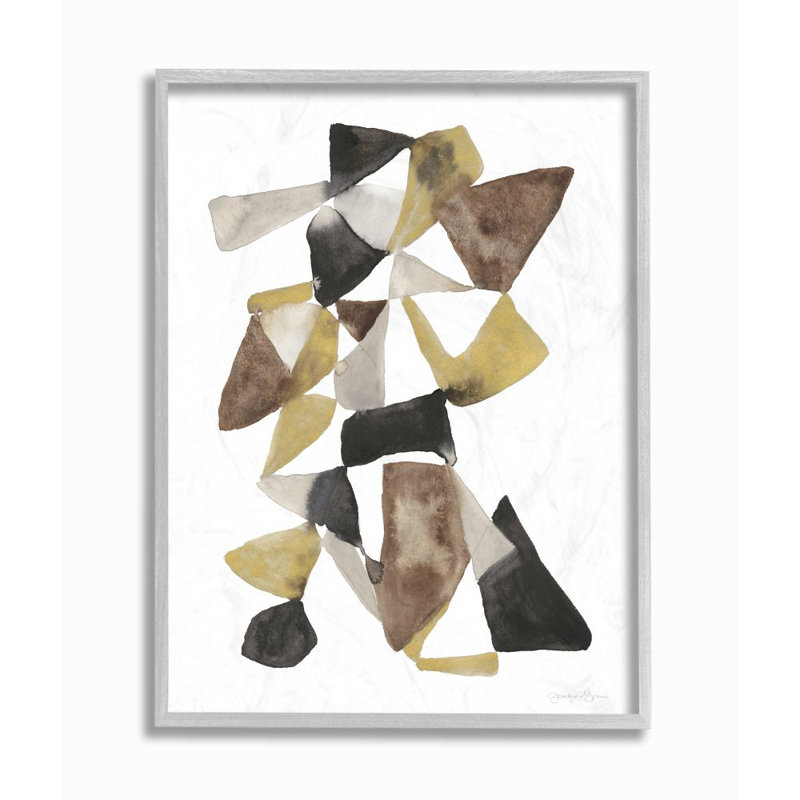 «Abstract Black Gold Brown Shape Design» par Jennifer Goldberger - reproduction d'art, H 20 po x l 16 po, Cadre gris