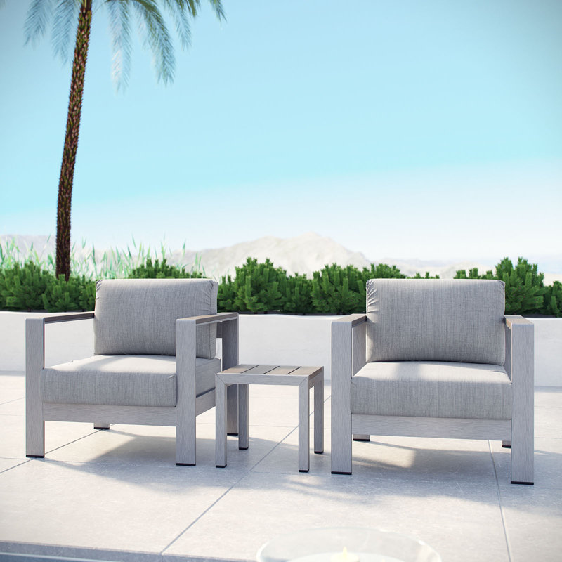 Modway Shore Aluminum Outdoor Sectional Sofa Set of 3, Gray