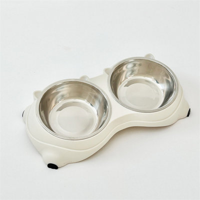Bol pour animaux en acier inoxydable, station d'alimentation antidérapante inclinée pour chats et chiens, facile à nettoyer et aide à prévenir le menton foncé (blanc, 600 ml)