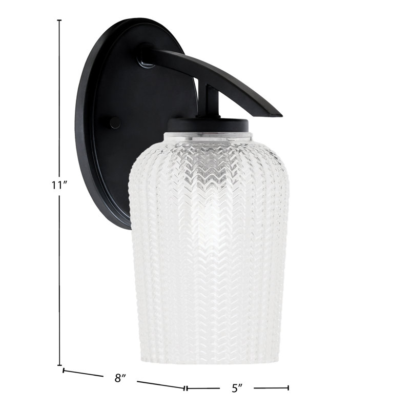 Kurve Downlight Wall Sconce With 5" Textured Glass, Matte Black, Clear