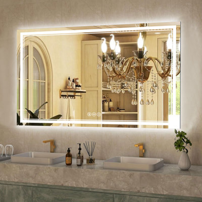 Anti-fog Tempered Glass LED Bathroom Mirror, 3 Color Temperature with Front and Backlight, Rohs and CRU Compliant