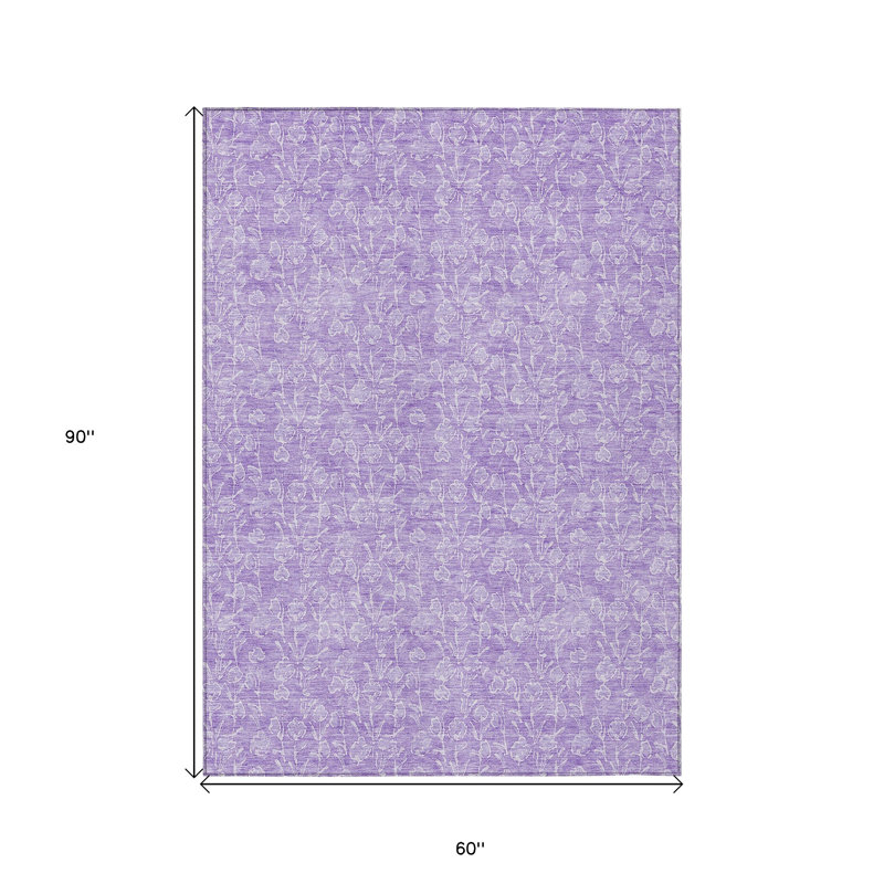 Tapis intérieur lavable floral lilas et ivoire 5 pi x 8 pi