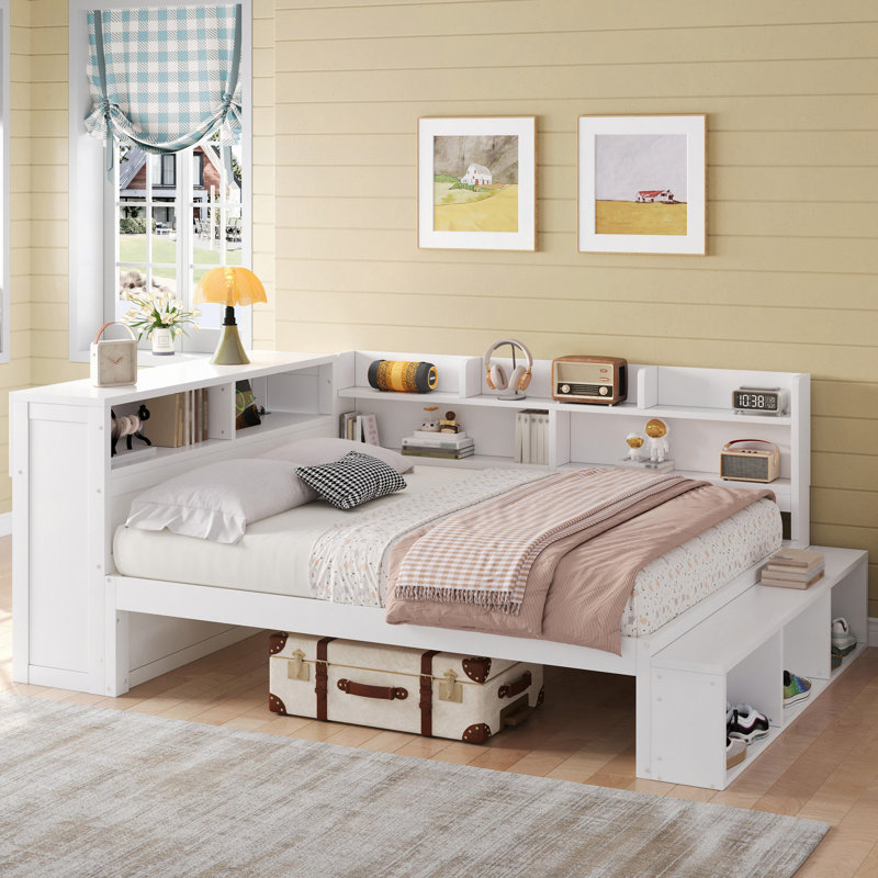 Lit de jour avec armoires de rangement, armoire à chaussures et ports USB