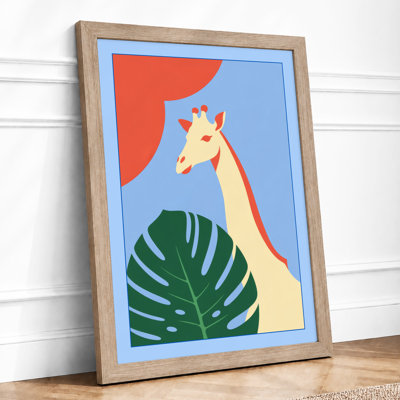 Giraffe and Monstera Modern - Framed Print